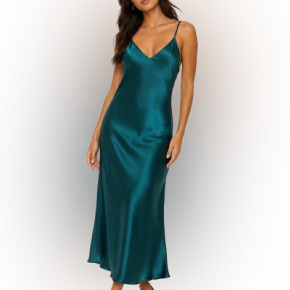 Teal Green Womens Slip Maxi Dress Adjustable Spaghetti Straps Minimalist Size SM